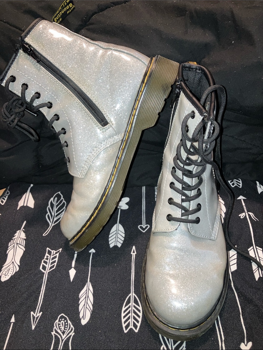 Dr. Martens Silver Glitter Lace-Up 1460 Combat Boots